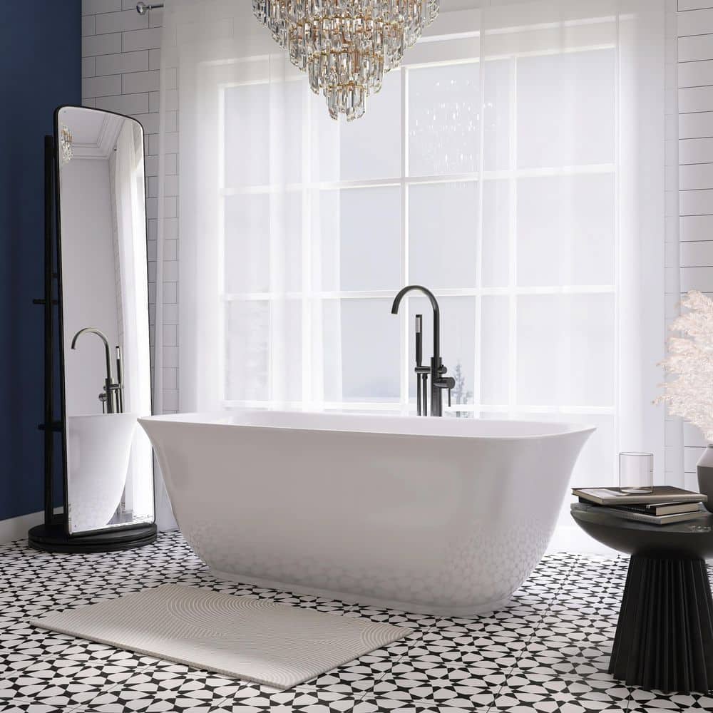 Adecab 59 in. x 31.5 in. Acrylic Freestanding Flatbottom Double Ended Soaking Bathtub in White