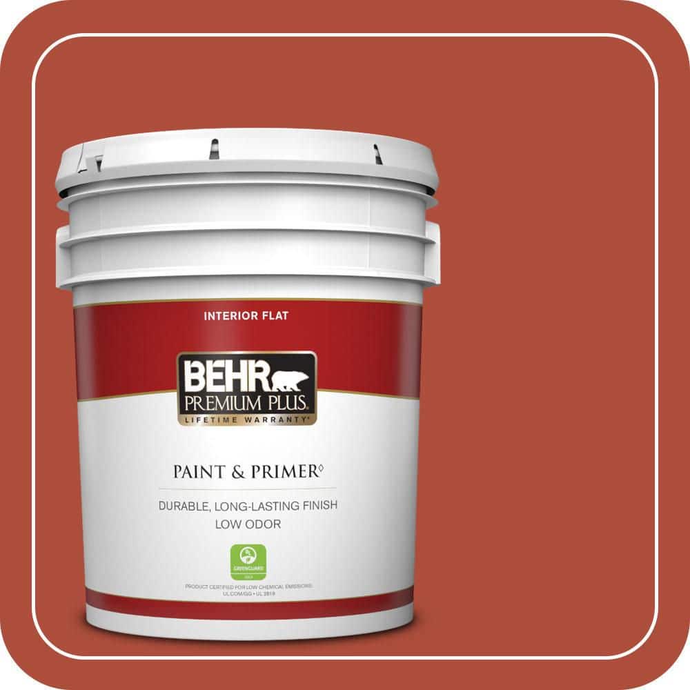 BEHR PREMIUM PLUS 5 gal. #MQ4-35 Torch Red Flat Low Odor Interior Paint & Primer