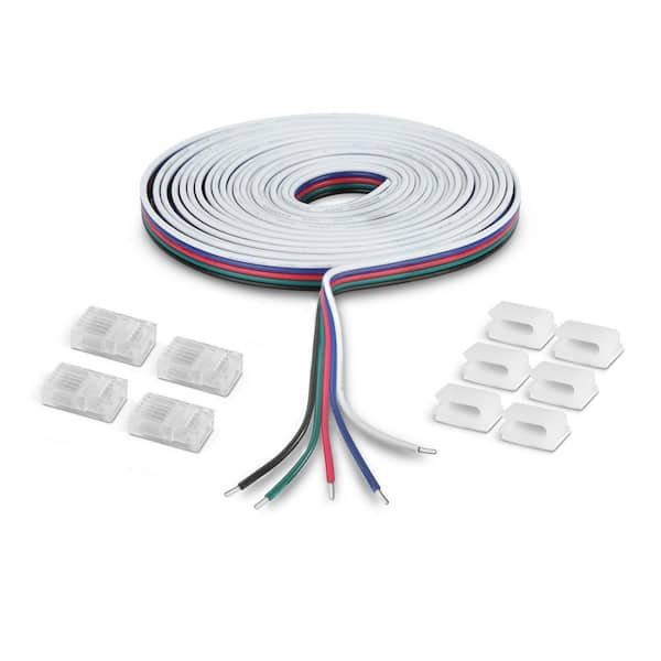 Commercial Electric 13 ft. Connector Cord LED Strip Light Accessory Pack (RGB+W) (4 Wire-to-Tape Connectors, 6 Wire Mounting Clips)