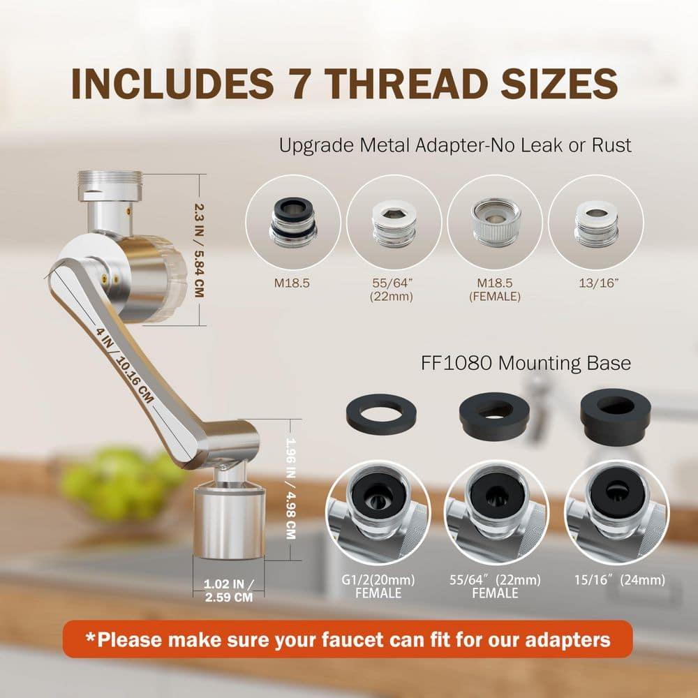 Wudkey 9-Piece Faucet Water Filter with 1080° Rotating Aerator, 7 Adapters, and 2 Spray Modes in Chrome (2)