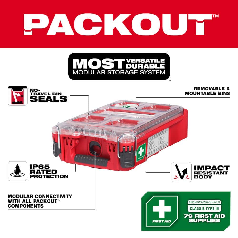 Milwaukee Class A Type 3 Compact Packout First Aid Kit (79-Piece) with 100 Lumens Aluminum Pen Light with Clip (2)