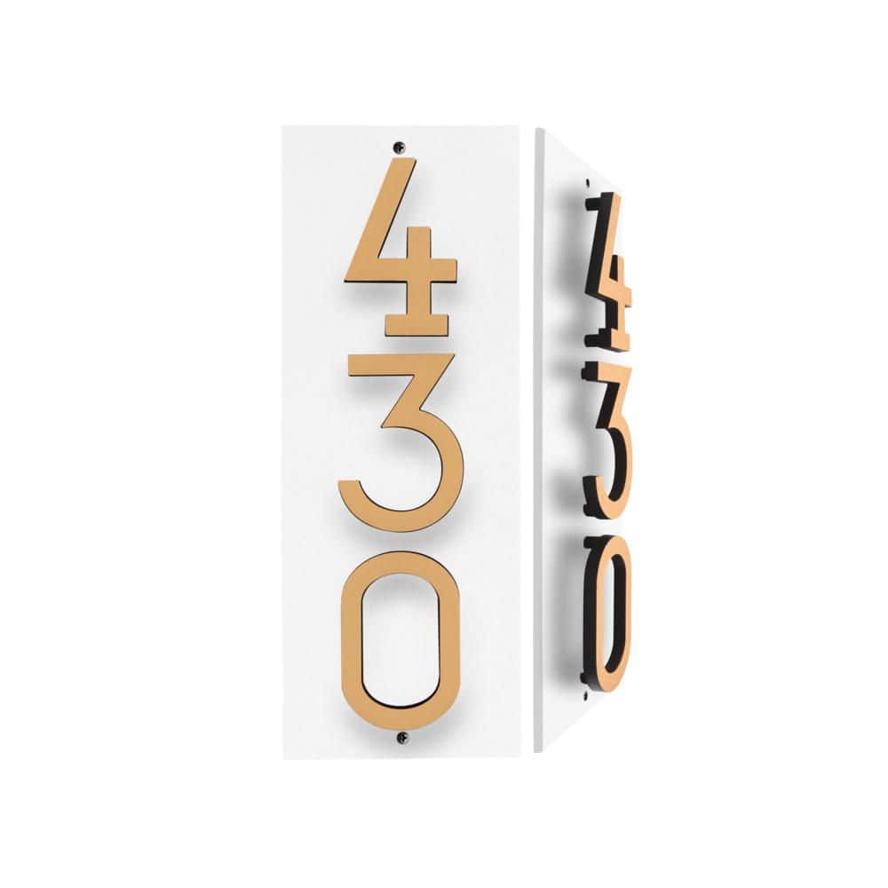Whitehall Products Floating Stand-Off 3-Number Vertical Sign White with Black / Gold Modern Font Numbers