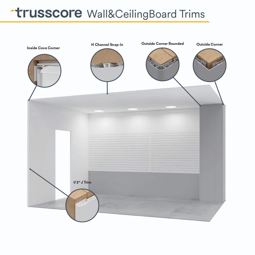 Trusscore 1/2 in. x 1-3/8 in. x 8 ft. Wall&CeilingBoard J Channel Gray PVC Trim (2-Per Box) (3)