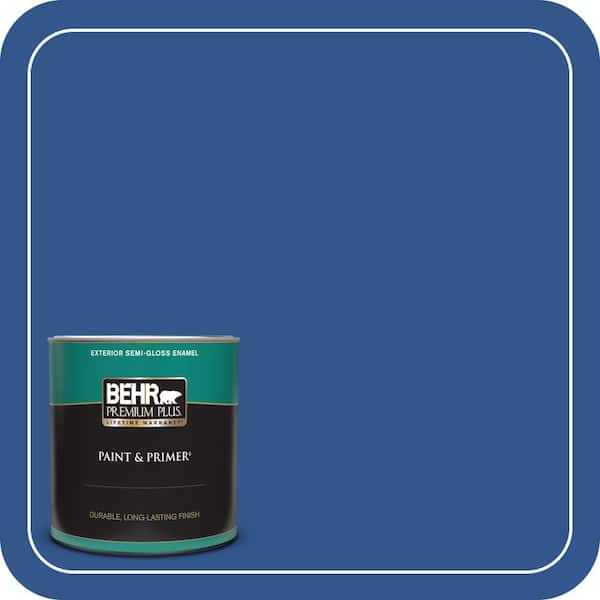 BEHR PREMIUM PLUS 1 qt. #PPU15-03 Dark Cobalt Blue Semi-Gloss Enamel Exterior Paint & Primer (2)
