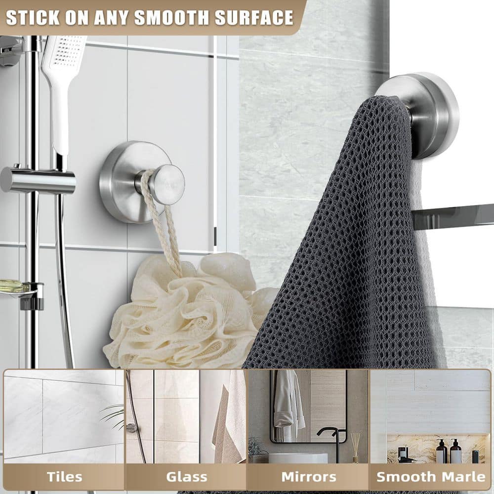 KHKFY Brushed Nickel Robe and Towel Hooks with Suction Cup, , Mount on Glass Tile Non-Porous Surfaces, 11 lb (2)