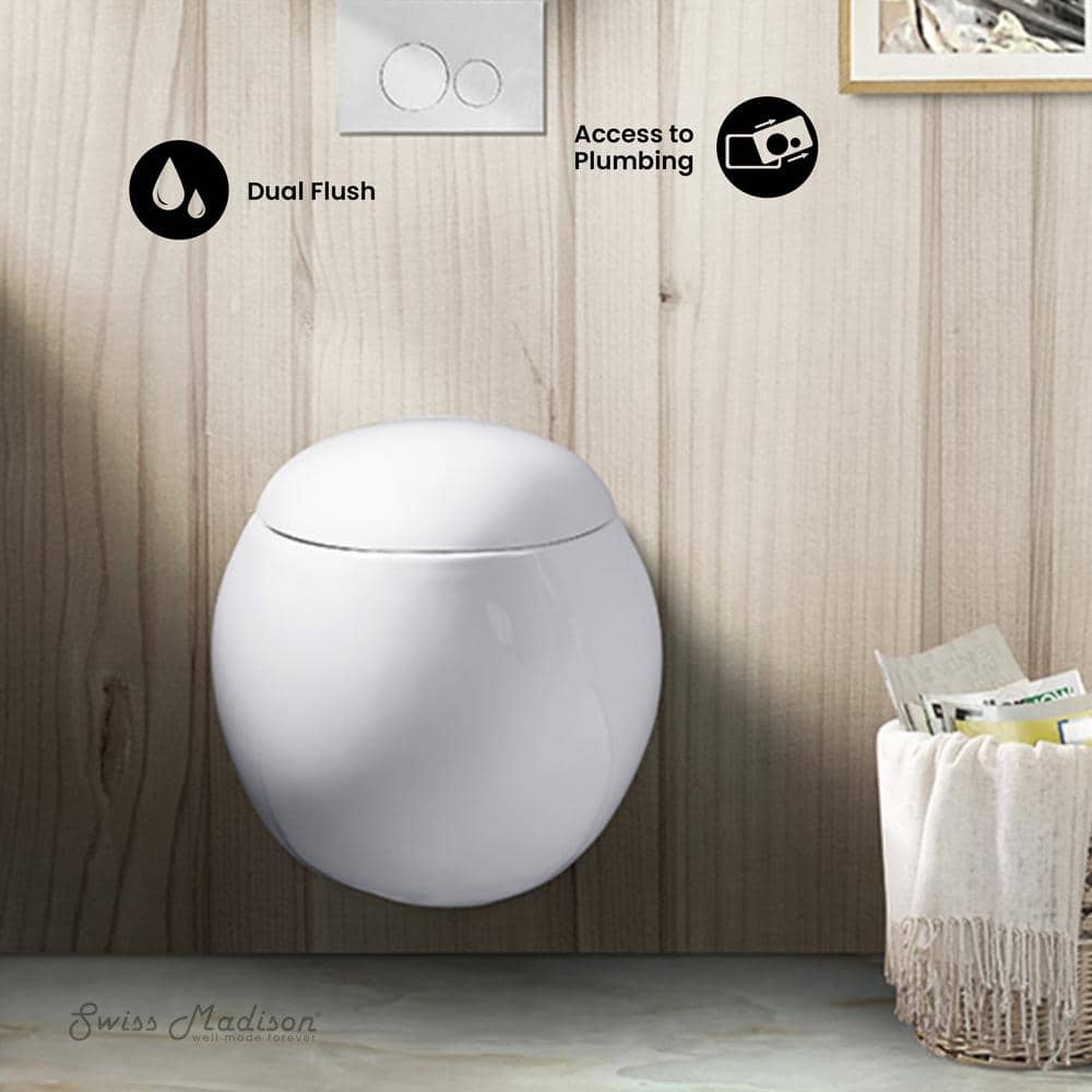 Swiss Madison 0.8/1.28 GPF Plaisir Wall Hung Dual Flush Elongated Toilet Bowl in White (2)