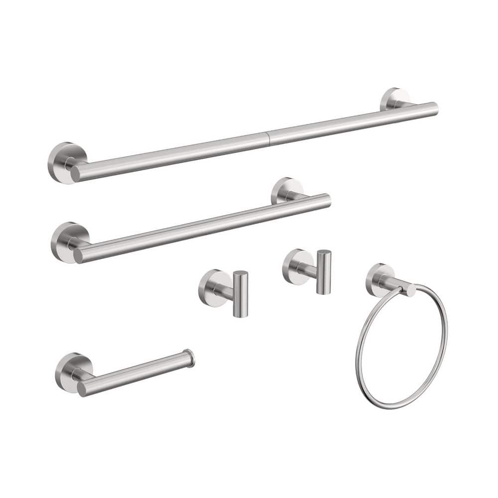 HOMEMYSTIQUE 6-Piece Wall-Mounted Bathroom Hardware Set with 26 in. and 16 in. Towel Bars in Brushed Nickel (1)