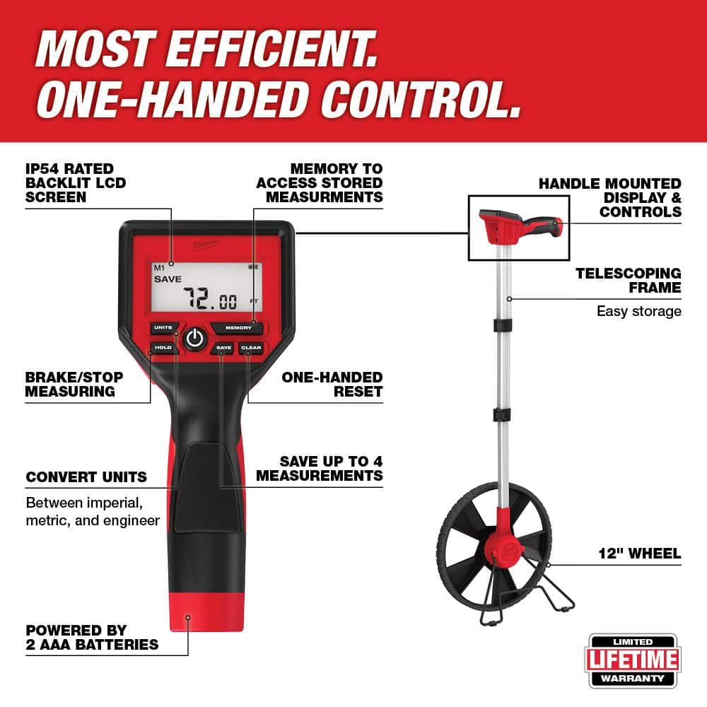 Milwaukee 12 in. Digital Measuring Wheel with 100 ft. Closed Reel Long Tape Measure (2)