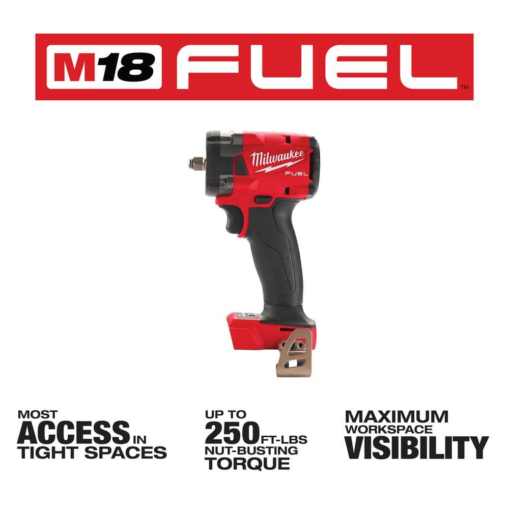 Milwaukee M18 FUEL Gen-2 18V Lithium-Ion Brushless Cordless Mid Torque . Impact Wrench & . Wrench w/Friction Ring (4)