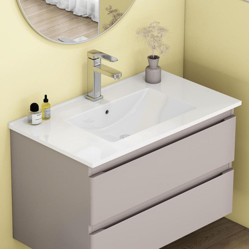 LIVACA 32 in. 18.1 in. Drop-In Bathroom Sink in White Ceramic with Pre-Drilled Faucet Hole Durable Construction (3)
