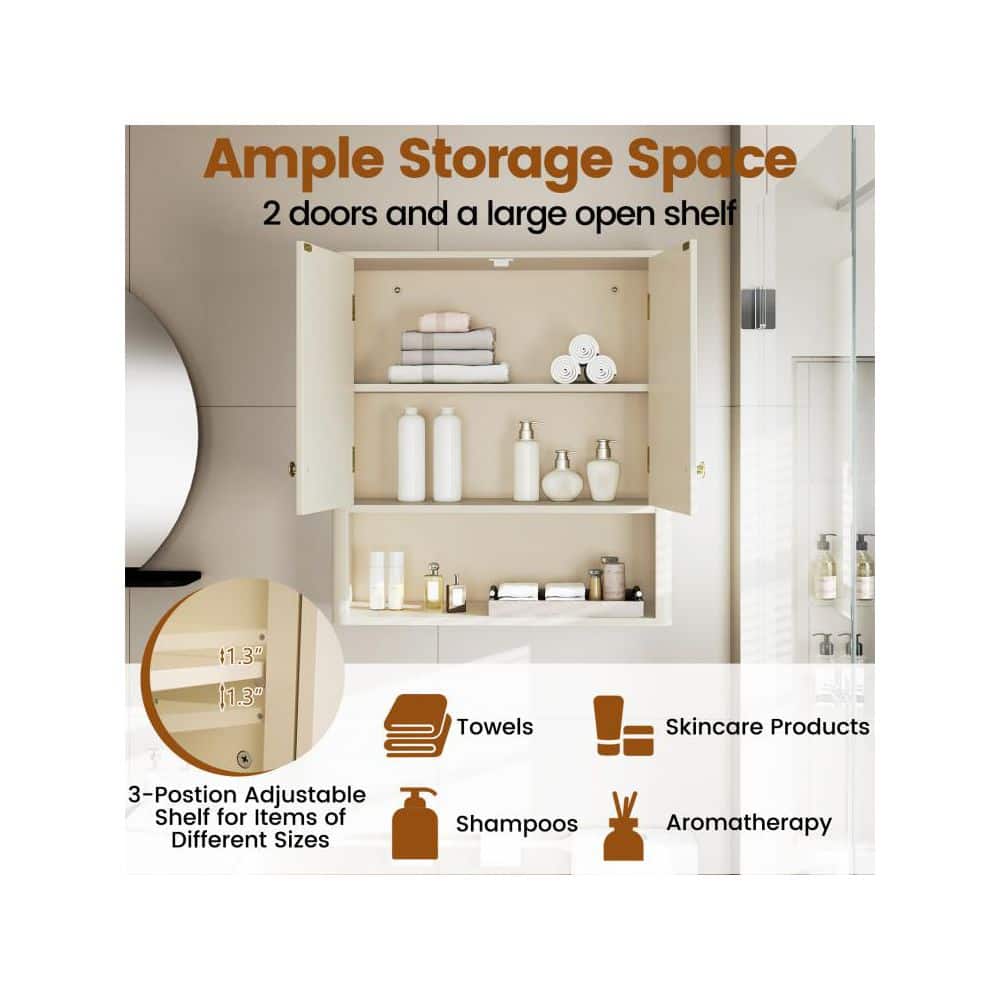 Boyel Living 21.5 in. W x 7.5 in. D x 24 in. H Beige Bathroom Storage Wall Cabinet Medicine Cabinet Kitchen Laundry (3)