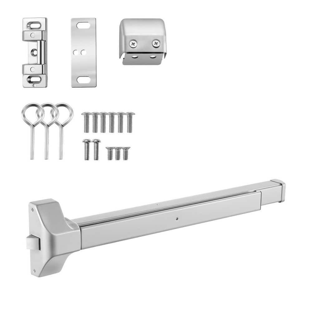 SKYSHALO Push Bar Panic Exit Device, 28 in. Durable Metal Commercial Door Hardware for Emergency Exits, Silver