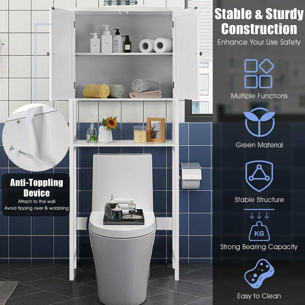 ANGELES HOME 28 in. W x 9.5 in. D x 68 in. H White Bathroom Over-the-Toilet Storage Cabinet Organizer with Doors and Shelves (2)