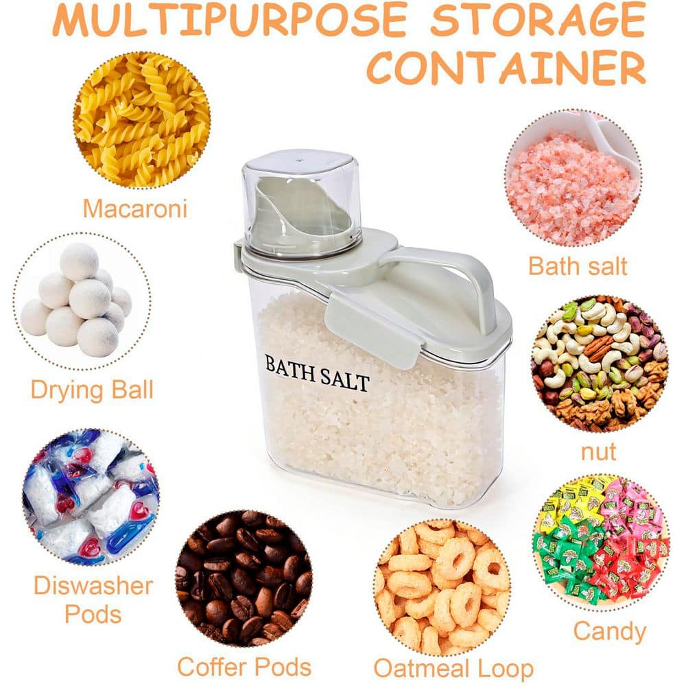KHKFY 54 oz. Clear Airtight Bath Salt Storage Container with Funnel-Pour Lid, Handle and Built-In Measuring (3)