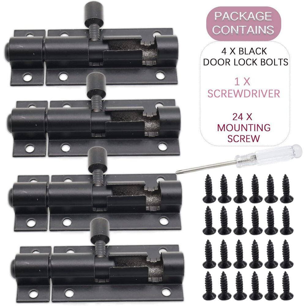 Unbranded 2 Inch Black Aluminum Alloy Heavy Duty Slide Barrel Bolt Latch Lock for Home Yard Garden Door Security with Screws 4pcs (2)