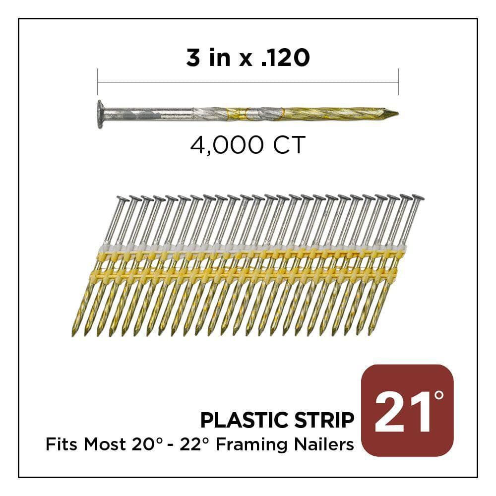 PRO-FIT 3 in. x 0.120 21° Hot Dipped Galvanized Screw Shank Plastic Strip Framing Nails (4000-Per Box) (2)