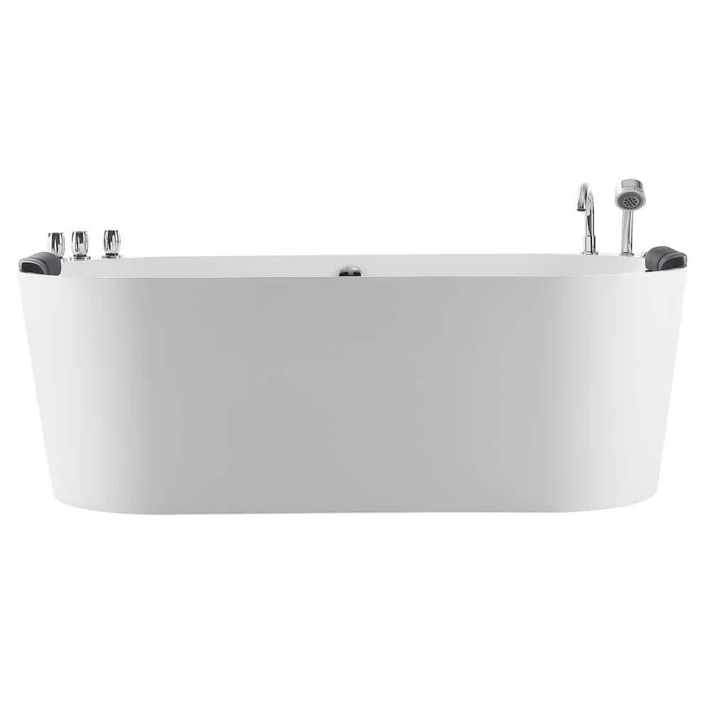 Empava Luxury 67 in. Center Drain Acrylic Freestanding Flatbottom Whirlpool Bathtub in White with Faucet (1)