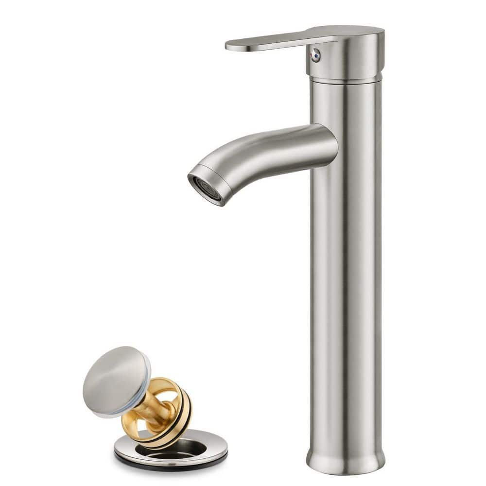 Wudkey 2-Piece Bathroom Accessory Set in Brushed Nickel, Vessel Sink Faucet with Supply Lines and Metal Pop Up Drain (1)