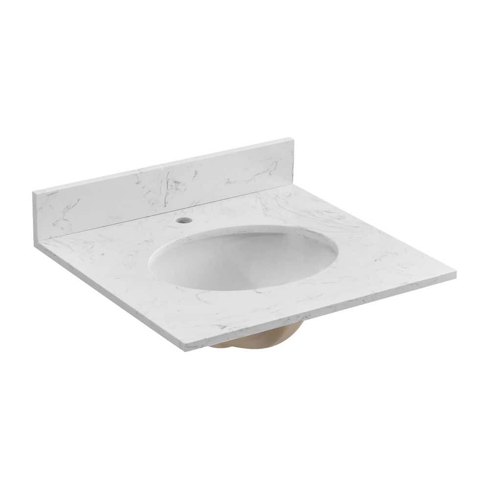 LANDOLT Classic 30 in. W 22 in. D Engineered Stone Composite White Round Single Sink Bathroom Vanity Top