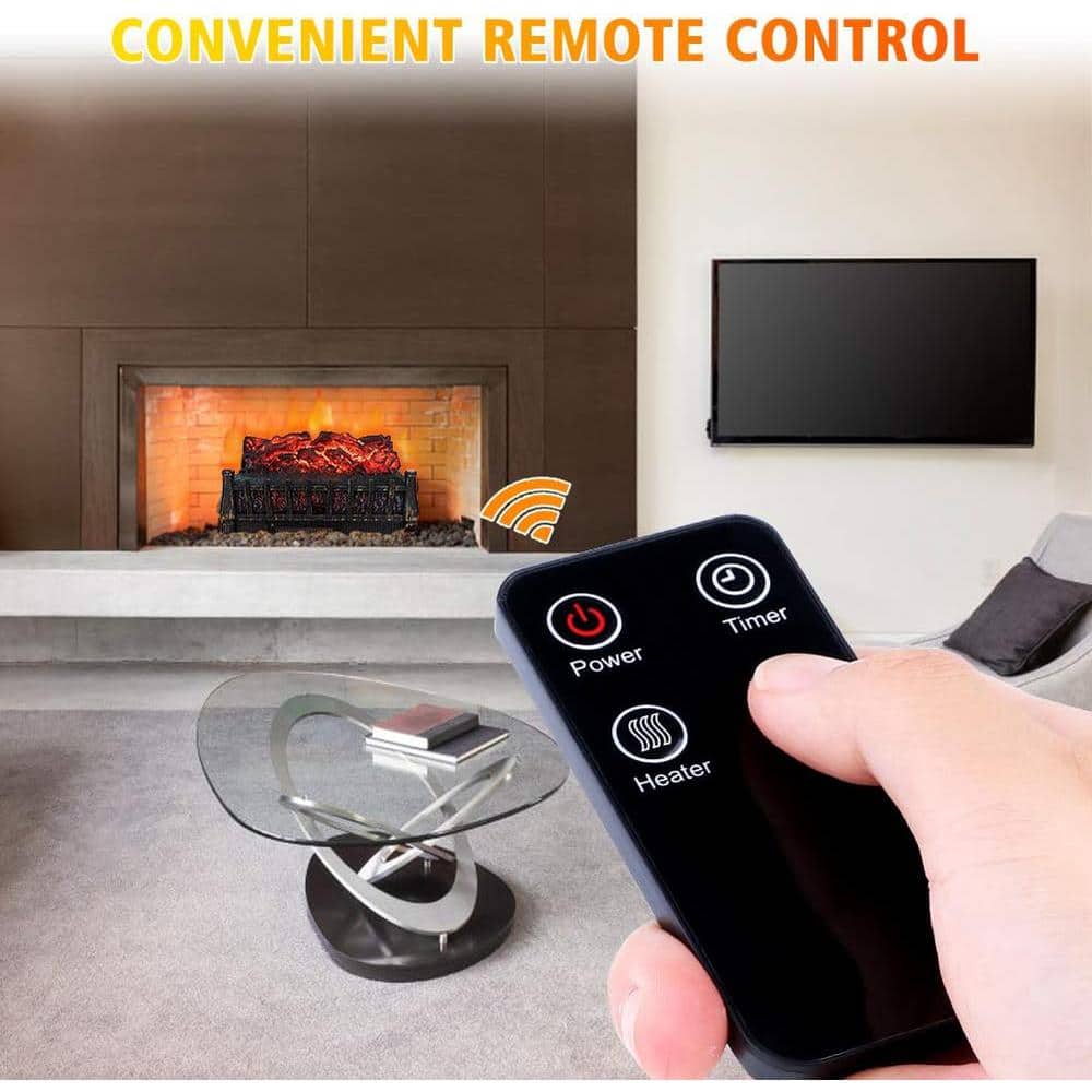 Nordic Hygge 20.5 in. Electric Fireplace Log Heater with Remote Control 8H Timer Realistic Flame in Black (3)