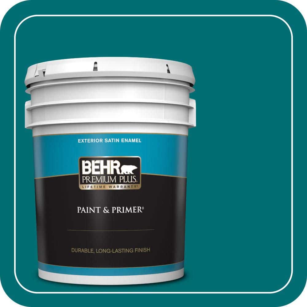 BEHR PREMIUM PLUS 5 gal. #MQ6-35 Teal Motif Satin Enamel Exterior Paint & Primer