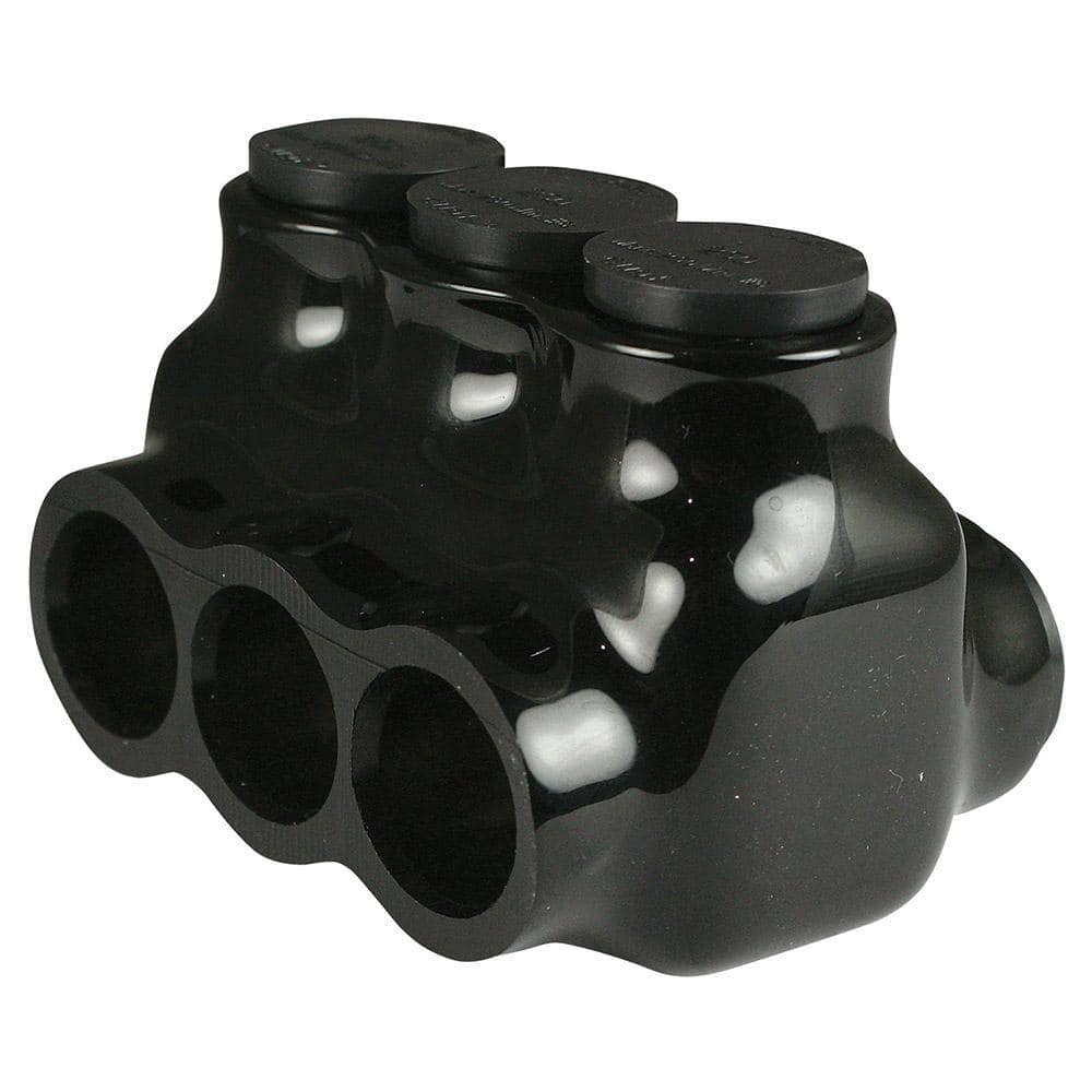 ASI 6 AWG - 250 MCM 600-Volt 3-Ports Multi Tap Connector Insulated Dual Sided, Black (1)