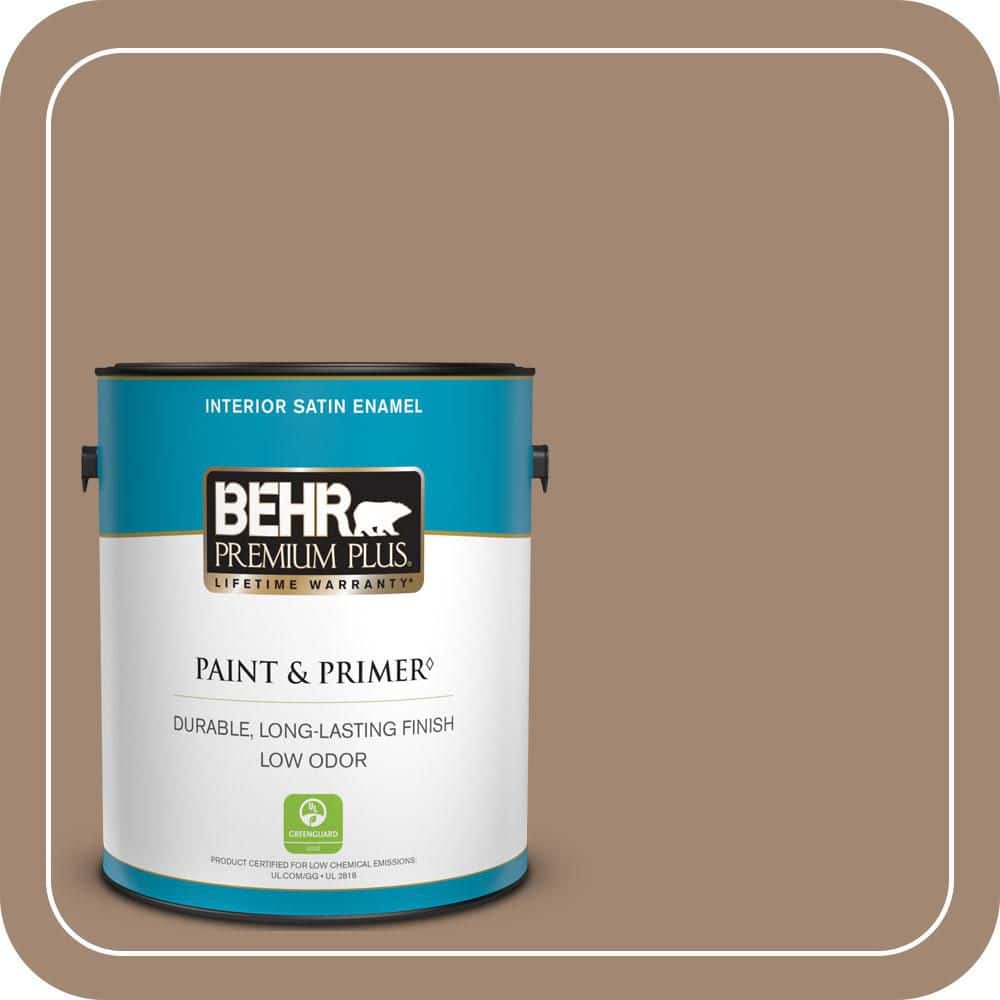 BEHR PREMIUM PLUS 1 gal. #QE-22 Terrazzo Brown Satin Enamel Low Odor Interior Paint & Primer