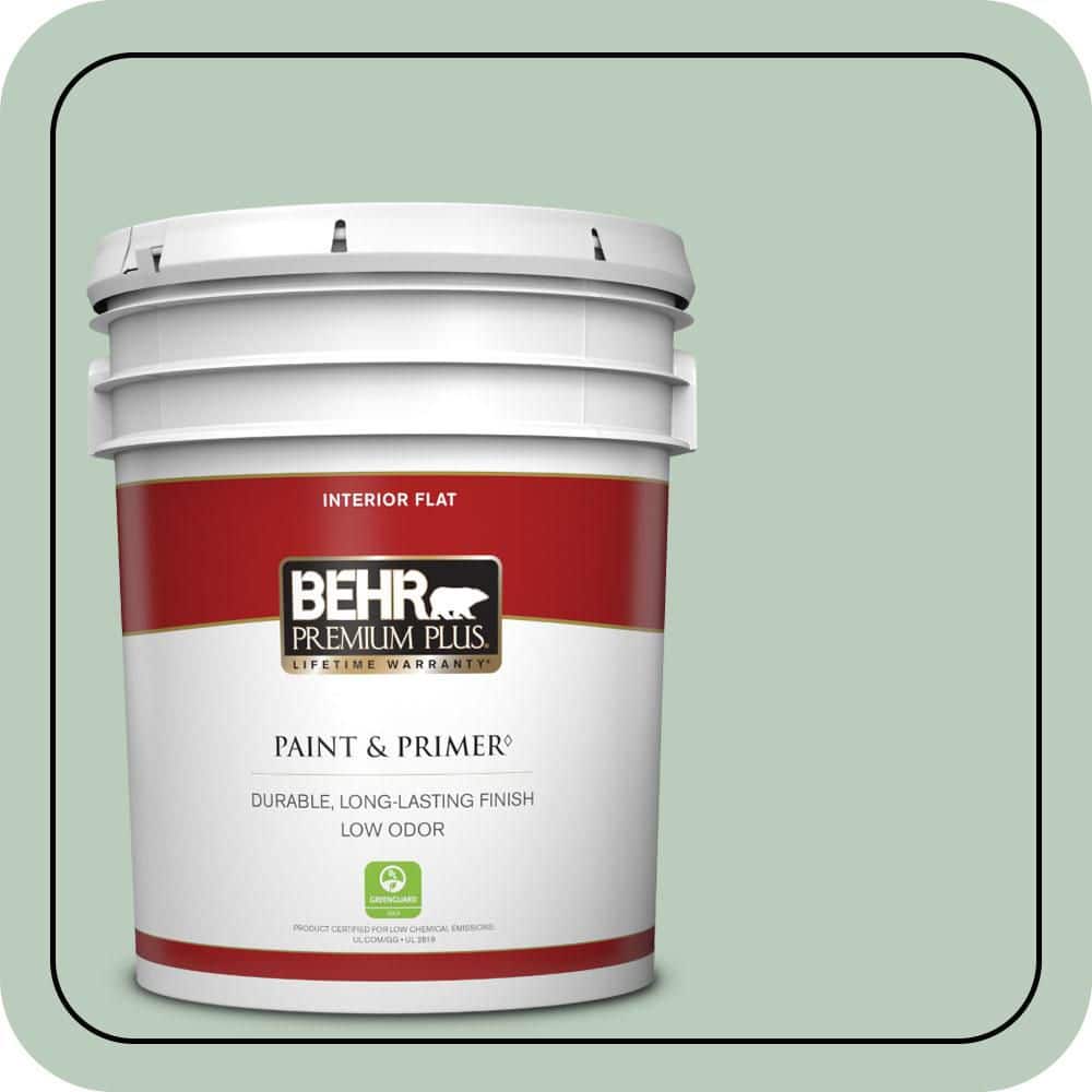 BEHR PREMIUM PLUS 5 gal. #MQ3-49 Jade Tinge Flat Low Odor Interior Paint & Primer