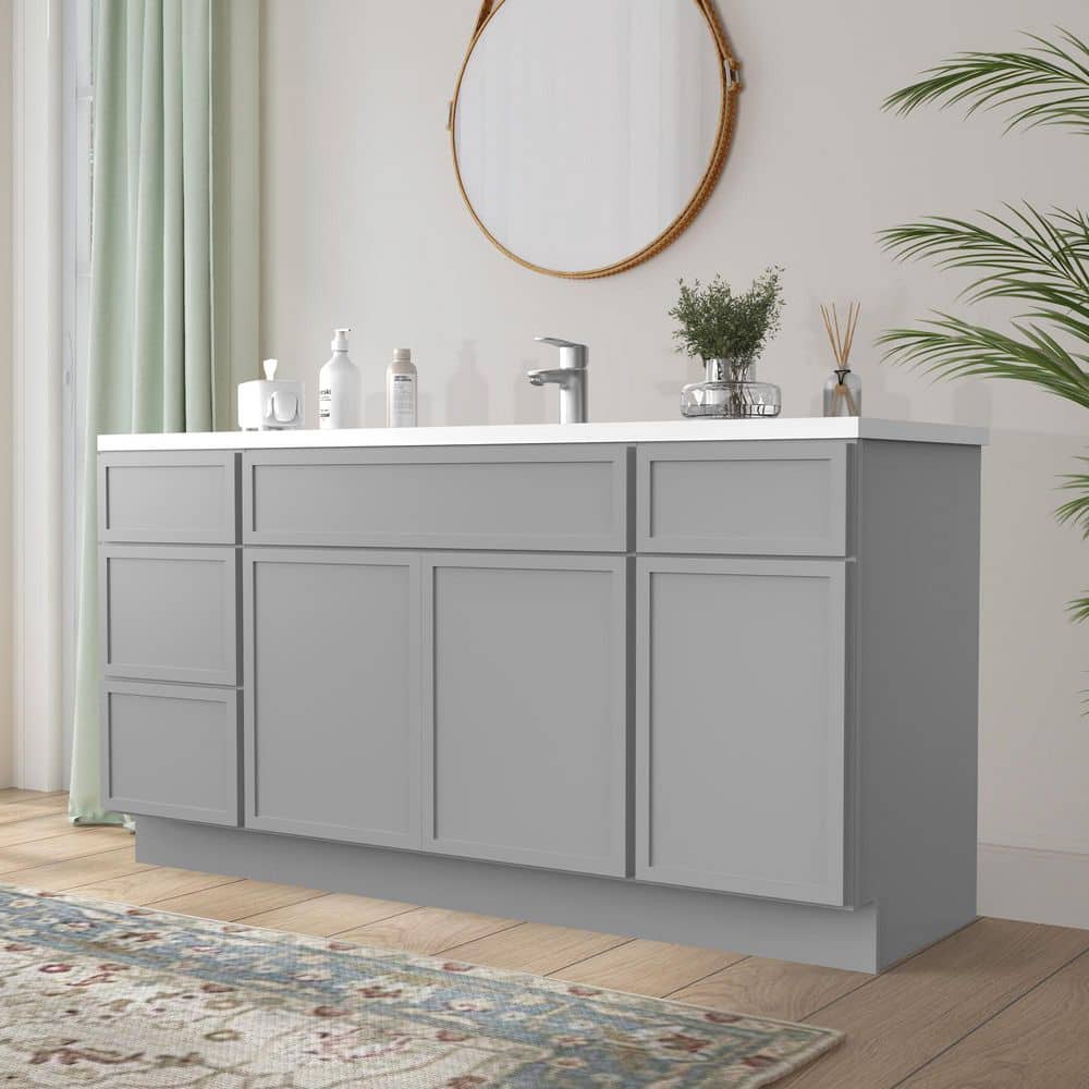 Vanity Art Colton 69 in. 3-Door and 4-Drawer Freestanding Shaker Bathroom Vanity Cabinet (No Top) in Gray — Unassembled (2)