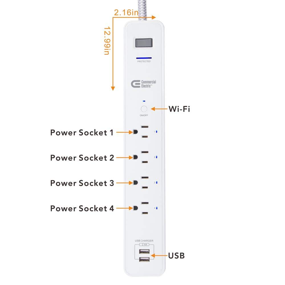 Commercial Electric 3 ft. 4-Outlet White Surge Protector Smart with USB Powered by Hubspace (2)