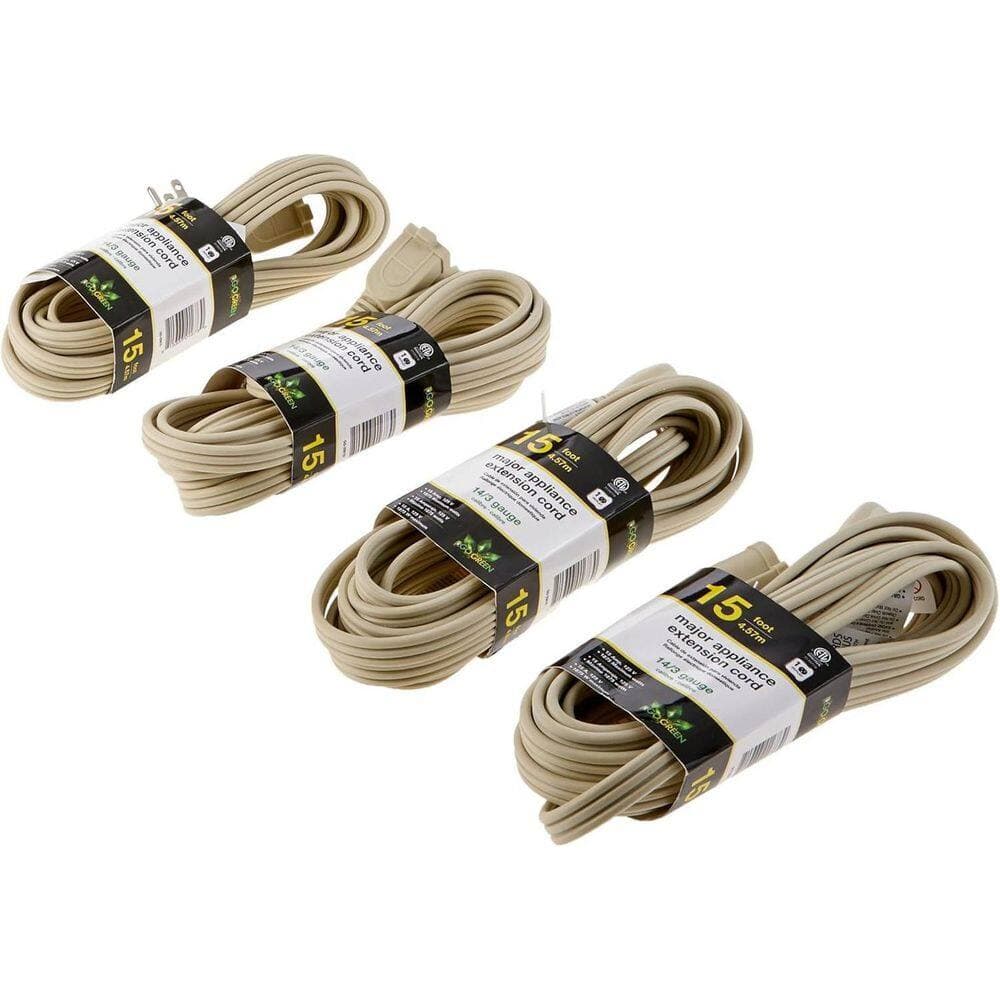 GoGreen Power (G-25615-4) 15 ft. 14/3 Indoor Appliance Extension Cord, Beige, 4 PACK (2)