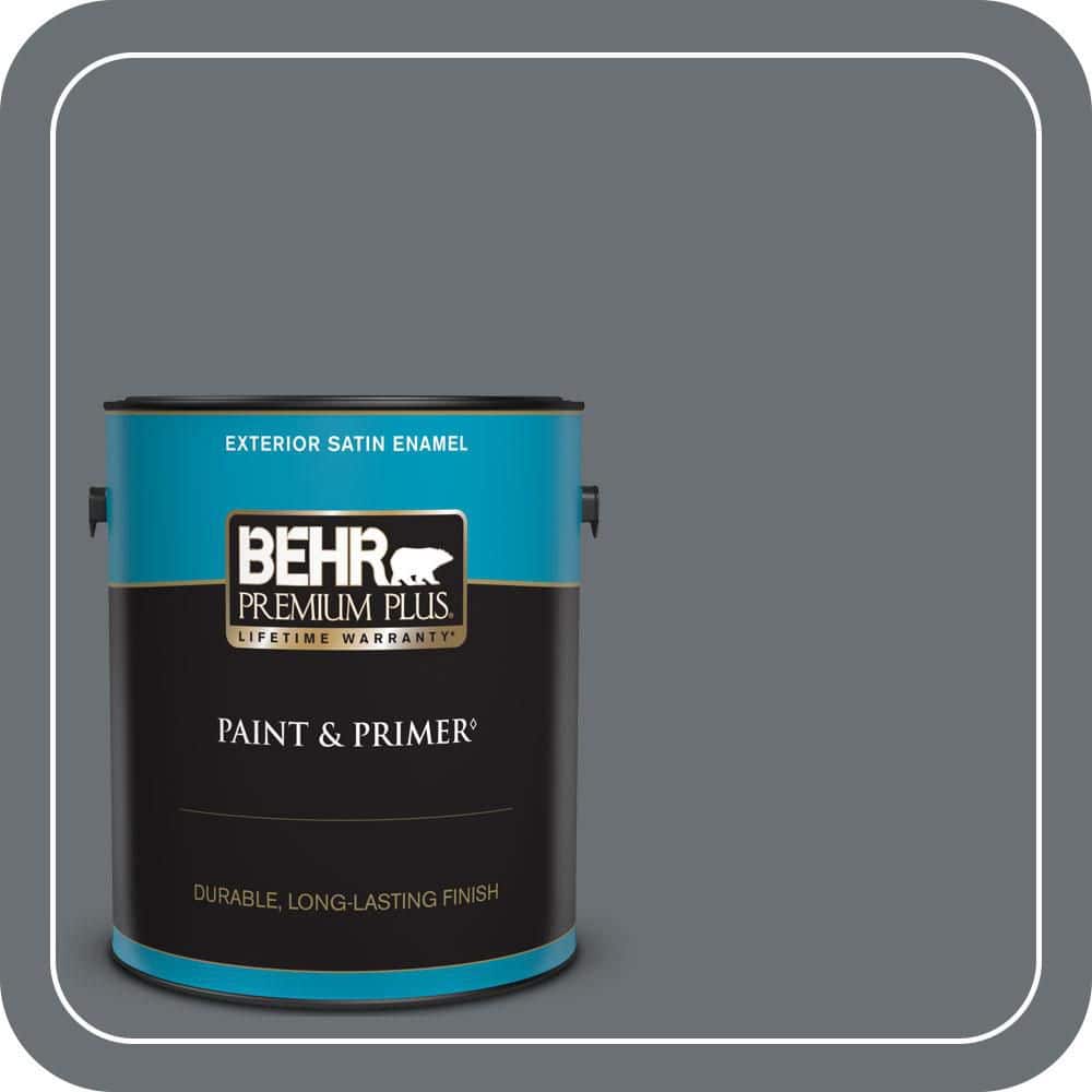 BEHR PREMIUM PLUS 1 gal. #QE-61 Rich Pewter Satin Enamel Exterior Paint & Primer