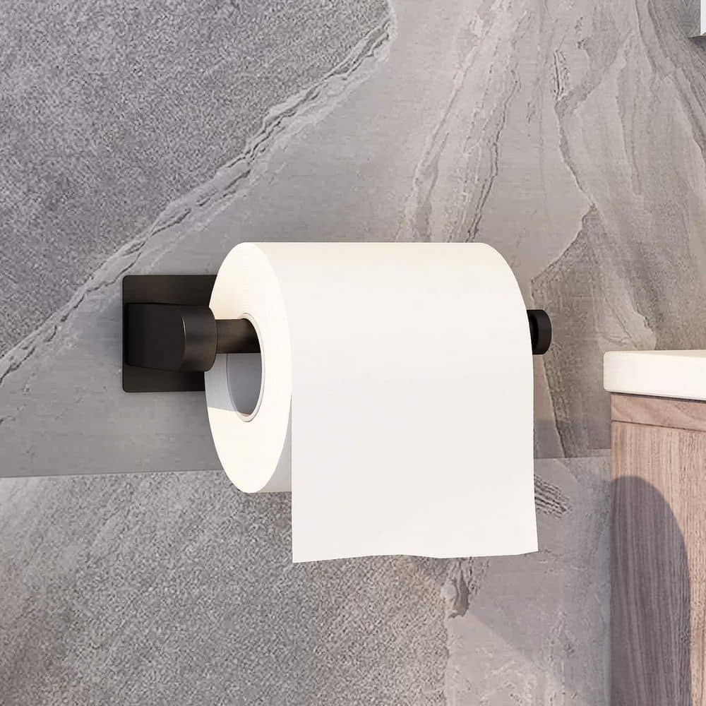 KHKFY Wall-Mounted Self-Adhesive Toilet Paper Holder in Stainless Steel Brushed Finish for Bathroom in Black (3)