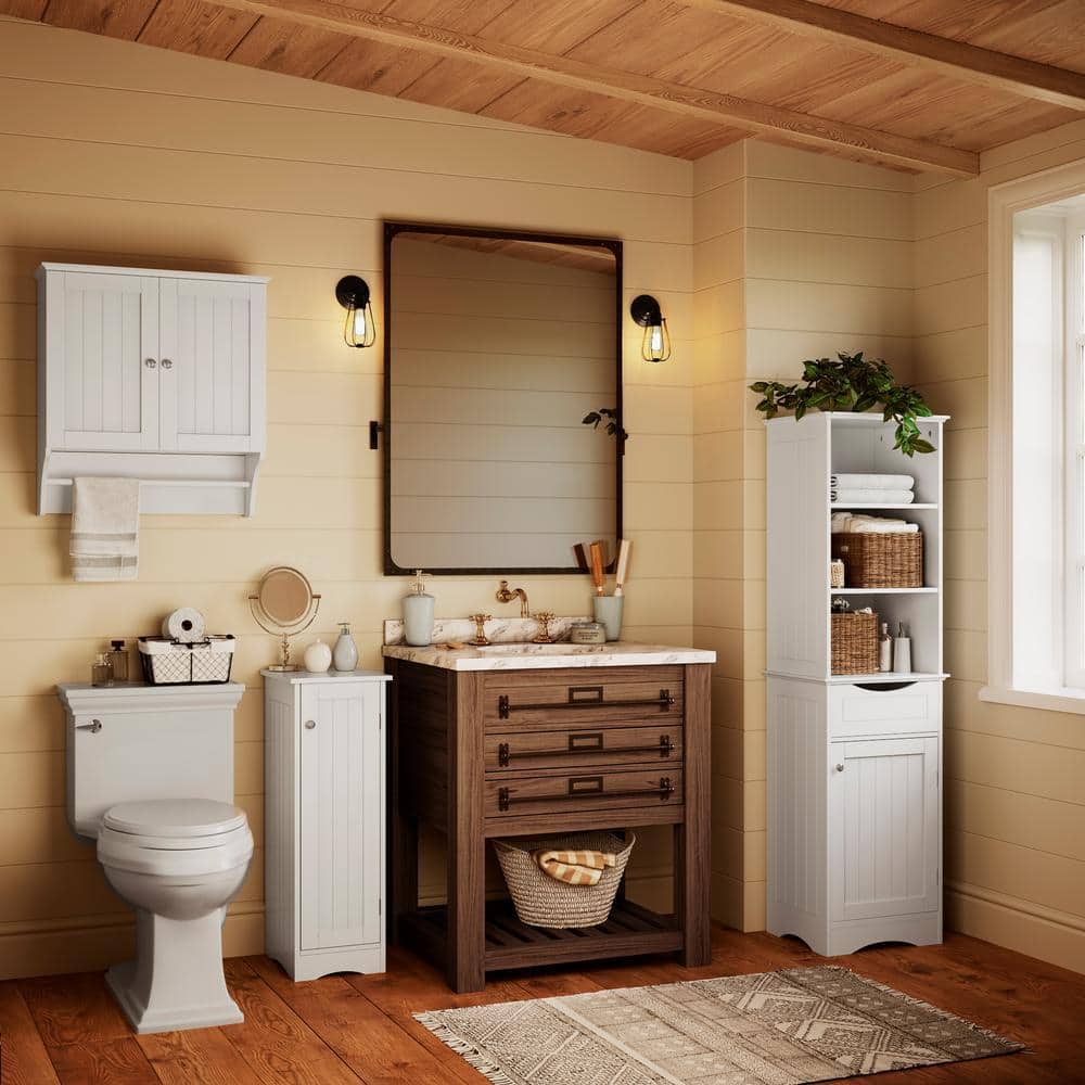 RiverRidge Home Ashland 11 in. W x 13.5 in. D x 32 in. H White Linen Cabinet Narrow Bathroom and Laundry Storage Cabinet with Shelves (3)