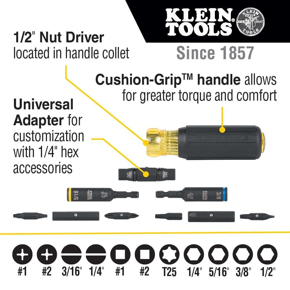 Klein Tools 11-in-1 Multi Bit Impact Rated Screwdriver / Nut Driver (2)