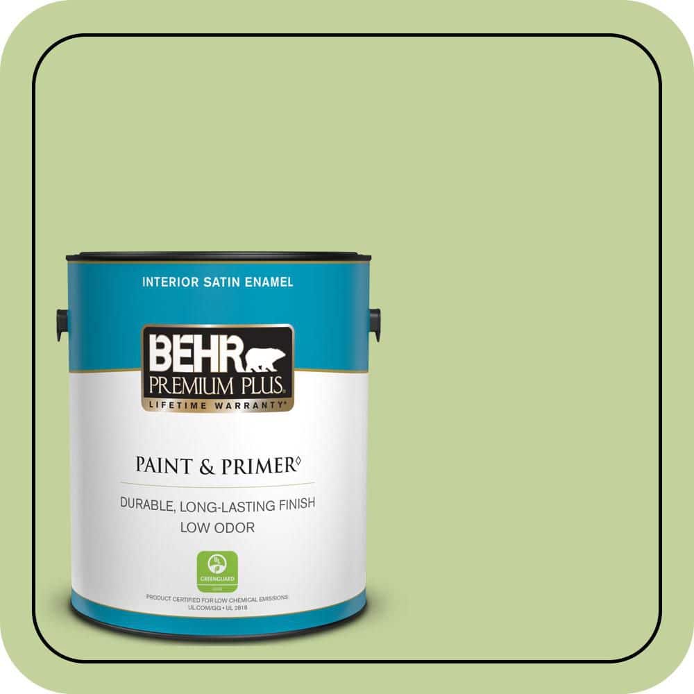 BEHR PREMIUM PLUS 1 gal. #P370-4 Cricket Field Satin Enamel Low Odor Interior Paint & Primer