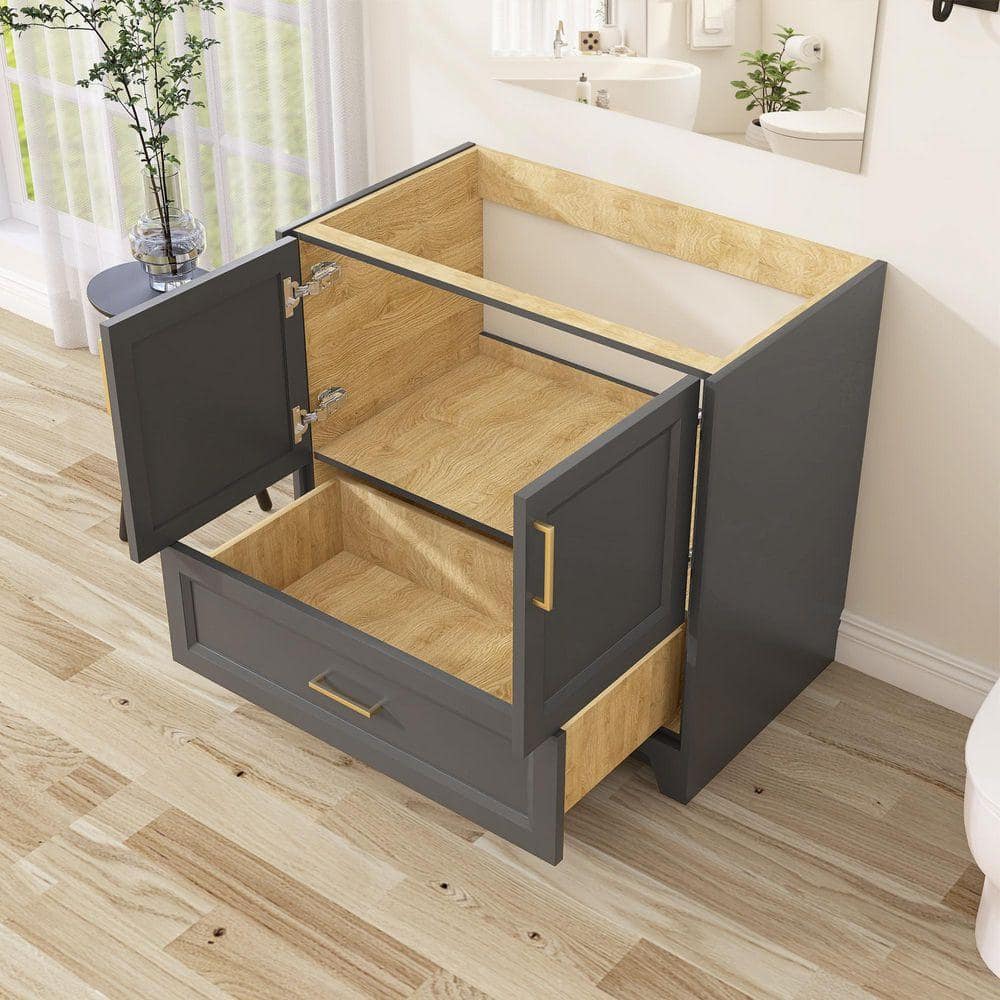 NTQ 36 in. W x 21.5 in. D Bath Vanity Cabinet without Top Solid Wood Bathroom Vanity Base in Dark Gray Assembled (3)