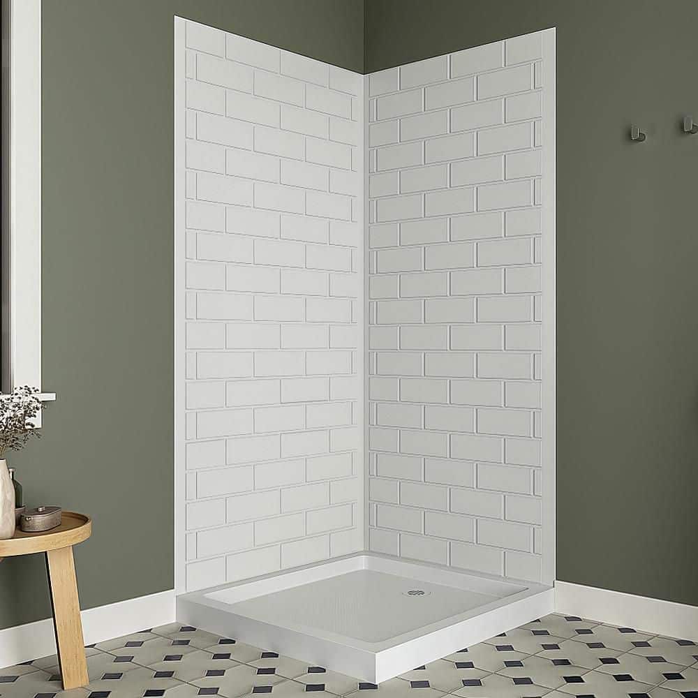 Streamline DSH-1020-88 36 in. L x 36 in. W x 76 in. H 2-Piece Glue-Up Corner Shower Wall Surround in White Tile Finish (1)