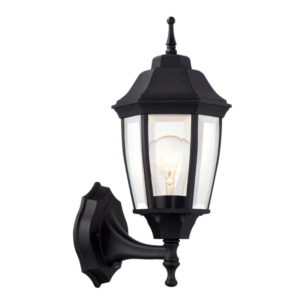 Hampton Bay 14 in. 1-Light Black Hardwired Dusk-to-Dawn Outdoor Wall Light Lantern Sconce with No Bulb Included (2)
