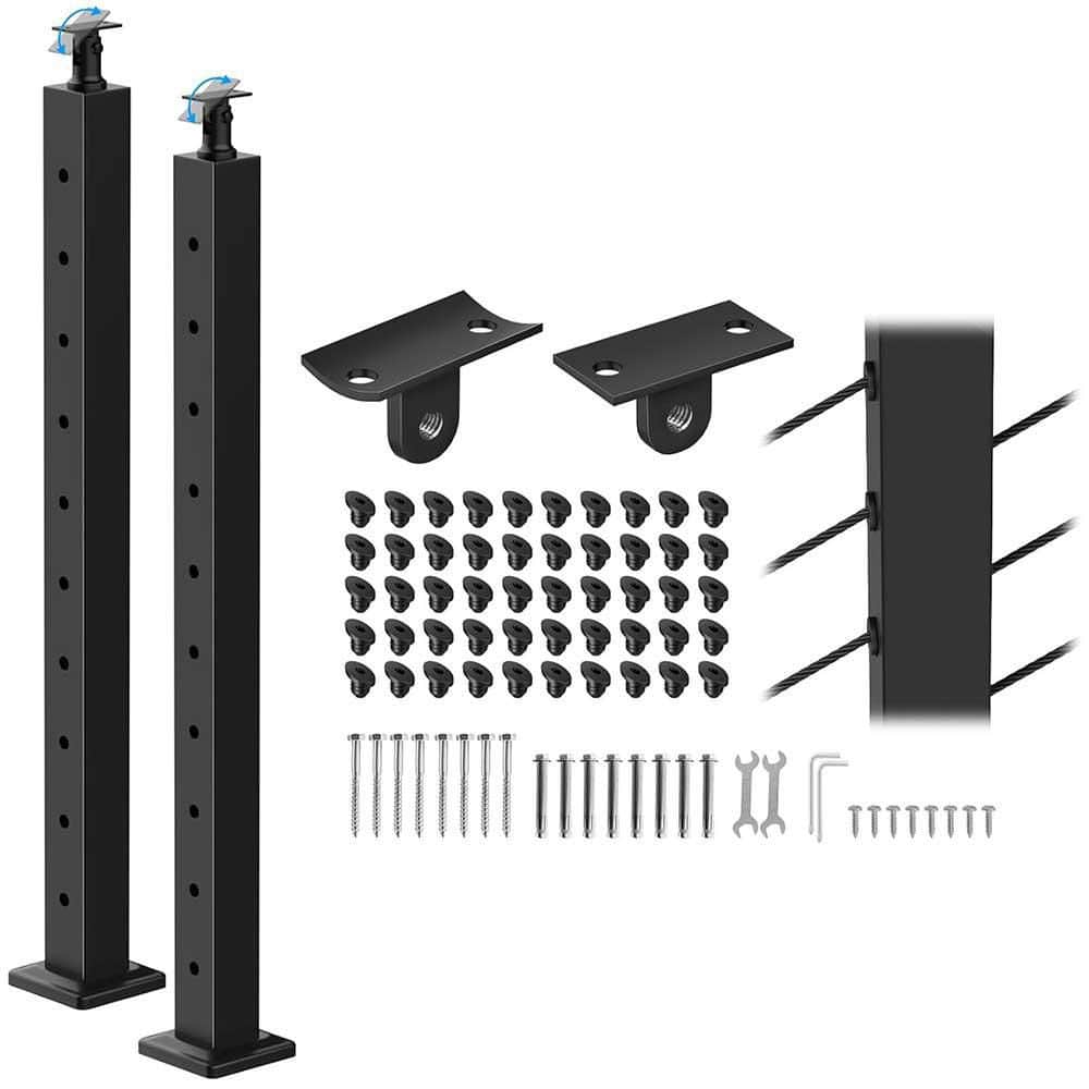 Afoxsos 2 in. 35 Black Stainless Steel Adjustable Stair Railing Kit for 25-35°C, 2 Pack Indoor &Outdoor Cable System (1)