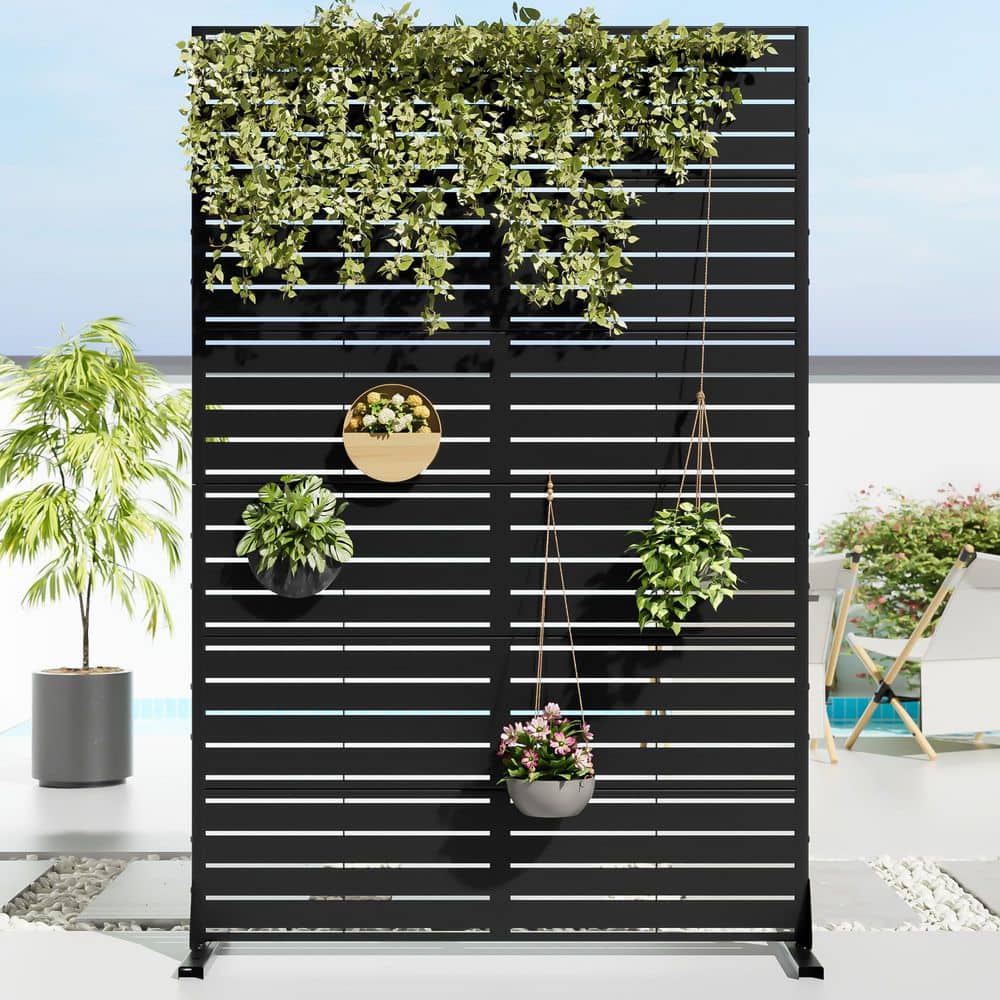 Dovelina 47 in. x 72 in. Black Textured Metal Garden Screens Outdoor Privacy Screen (1)