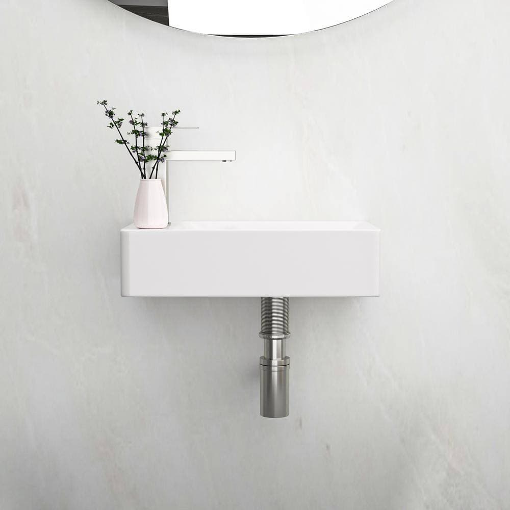 Anqtovp 8.69 in. White Ceramic Rectangle Wall Mount Bathroom Sink with Single Faucet Hole (2)