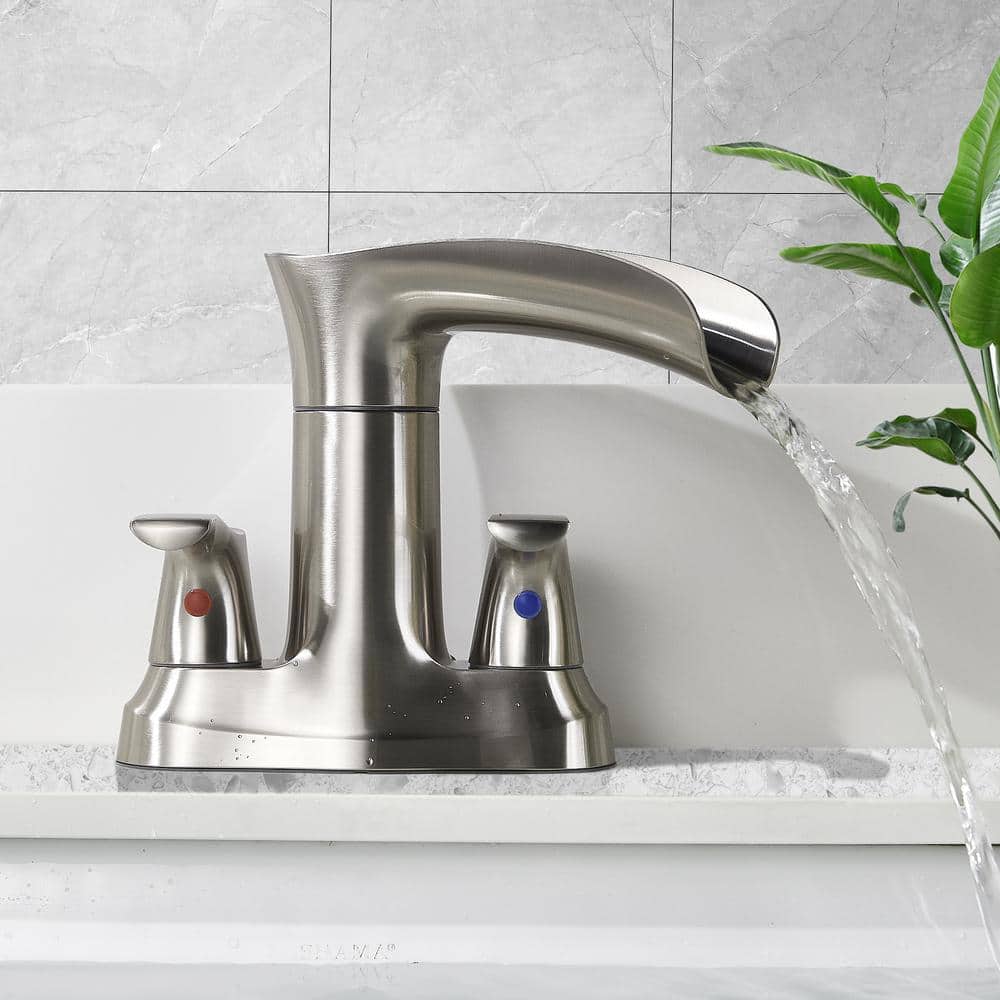 androme 4 in. Centerset Double-Handle High Arc Bathroom Faucet with Valve Included in Brushed Nickel (3)