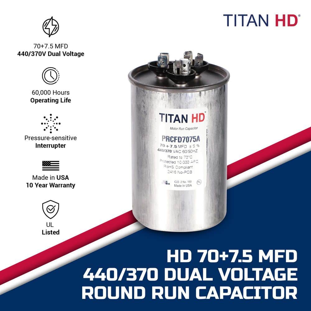 TITAN HD 70 Plus 7.5 MFD, 440-Volt/370-Volt Dual Voltage Round Run Capacitor (3)