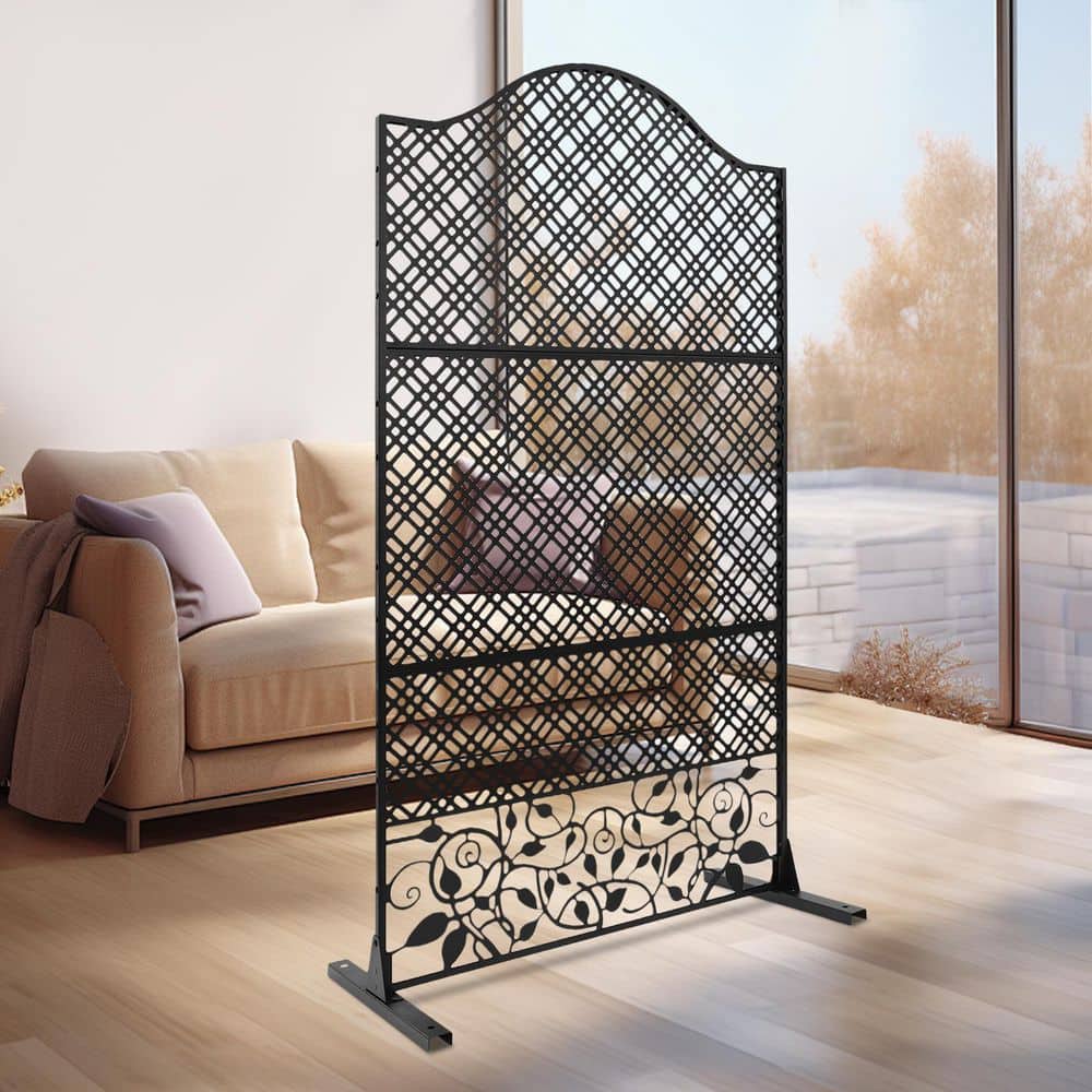 YIYIBYUS Black 6 ft. x 3 ft. Metal Steel Privacy Fence Screen Garden Freestanding Decorative Privacy Screen (2)
