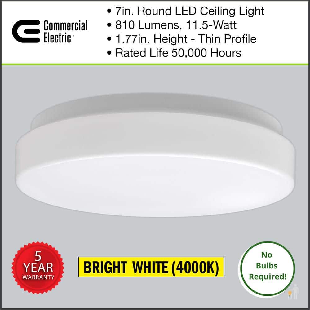 Commercial Electric 7 in. White Closet Light LED Flush Mount Ceiling Light Fixture 810LM Bright White 4000K Bathroom Lighting Laundry Room (4)