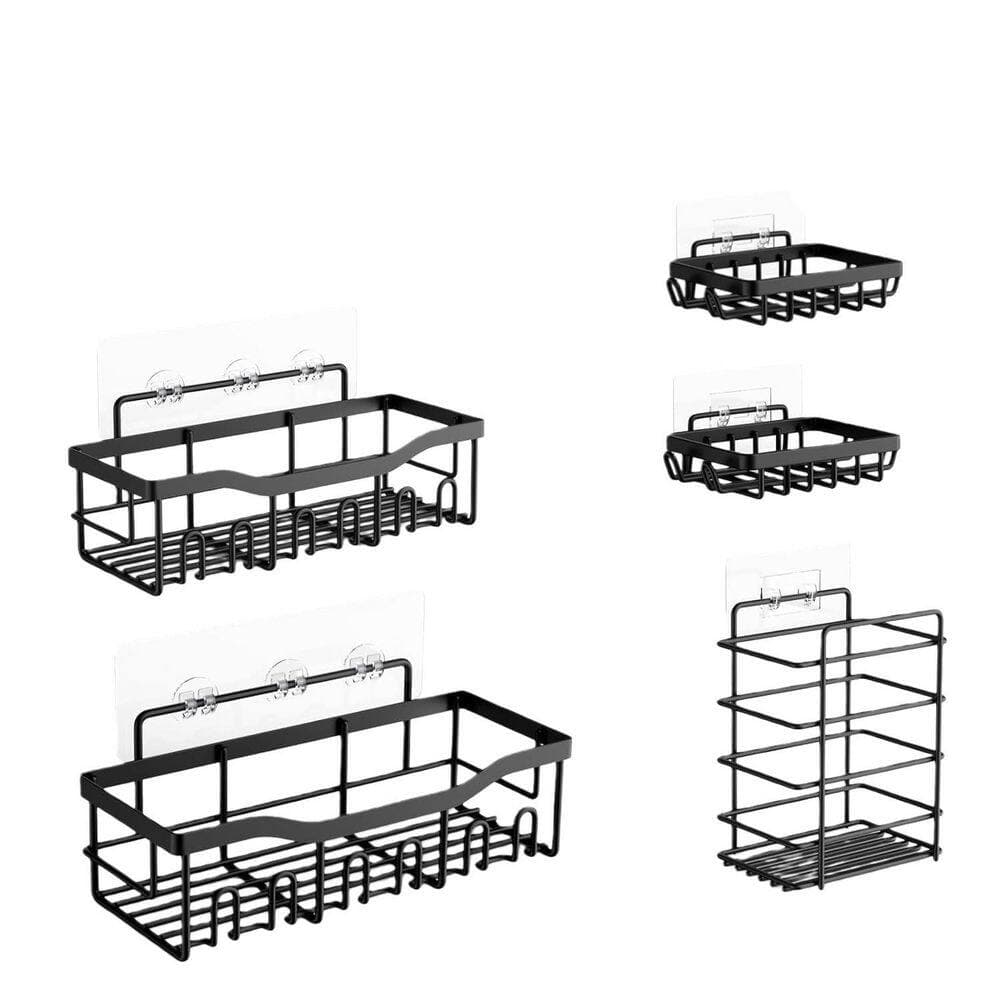 Wudkey 5-Pack Shower Caddy Set in Stainless Steel, No Drill Adhesive Bathroom Organizer, Space-Saving Shower Shelves