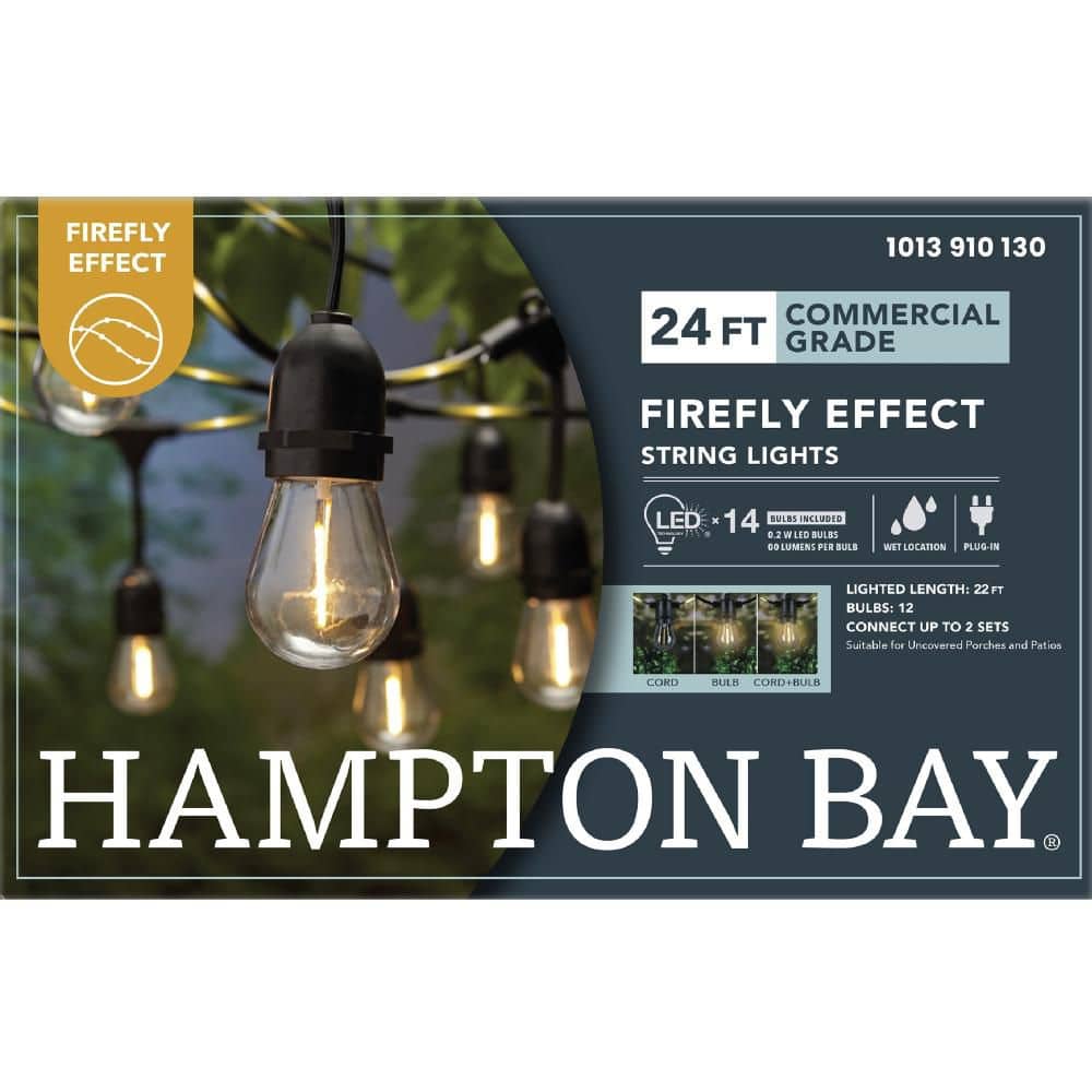 Hampton Bay 12-Light 24 ft. Indoor/Outdoor Plug-In Filament LED S14 Edison Bulb and Embedded Firefly Rope Lights String-Light (4)