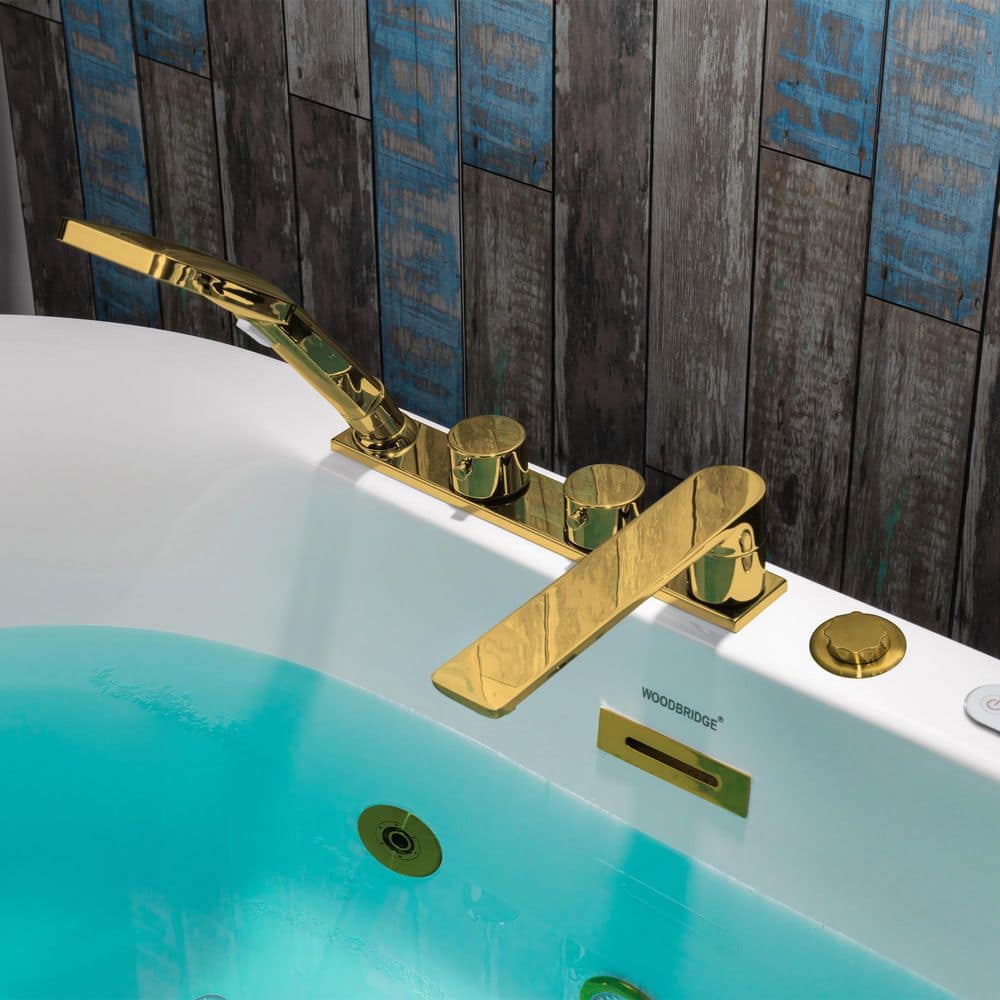 WOODBRIDGE 59 in. x 31.5 in. Acrylic Whirlpool and Air with Inline Heater Soaking Bathtub in White with Gold Tub Filler (3)