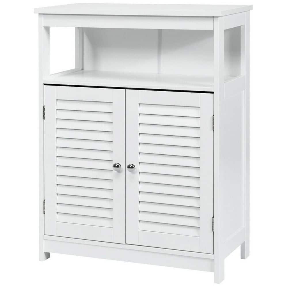 ANGELES HOME 23.5 in. W x 12 in. D x 31.5 in. H White Wood Freestanding Bathroom Storage Linen Cabinet with Double Shutter Door (1)